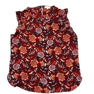 LOFT Women’s Sz L Red/ Orange High-Neck Ruffle sleeveless Blouse